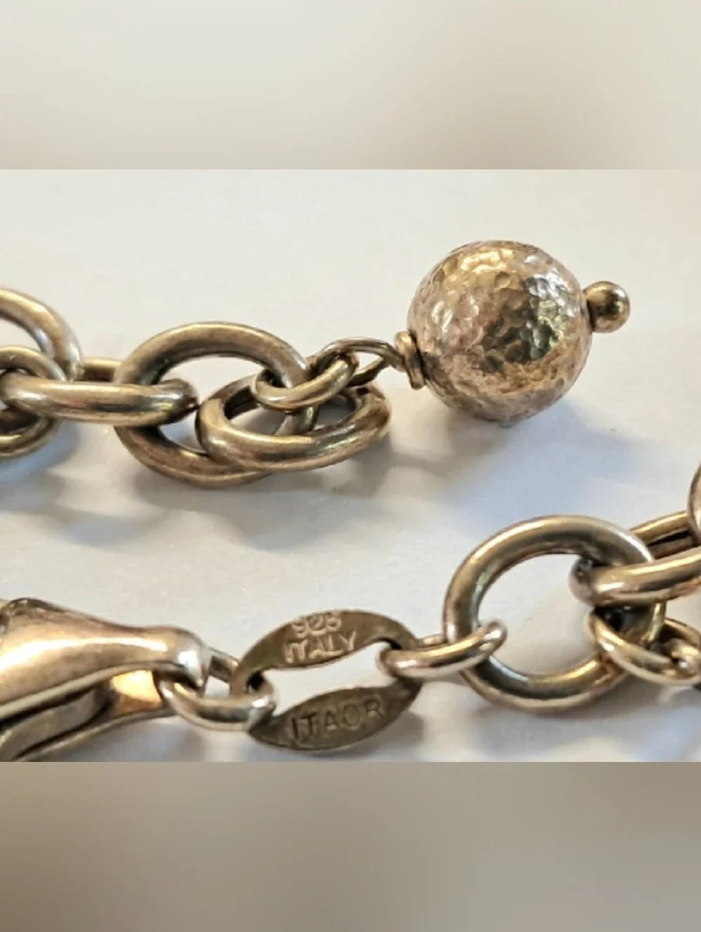 ITAOR Vintage Italy 925 Sterling Silver Heavy Smoky Rose Quartz Charm Bracelet